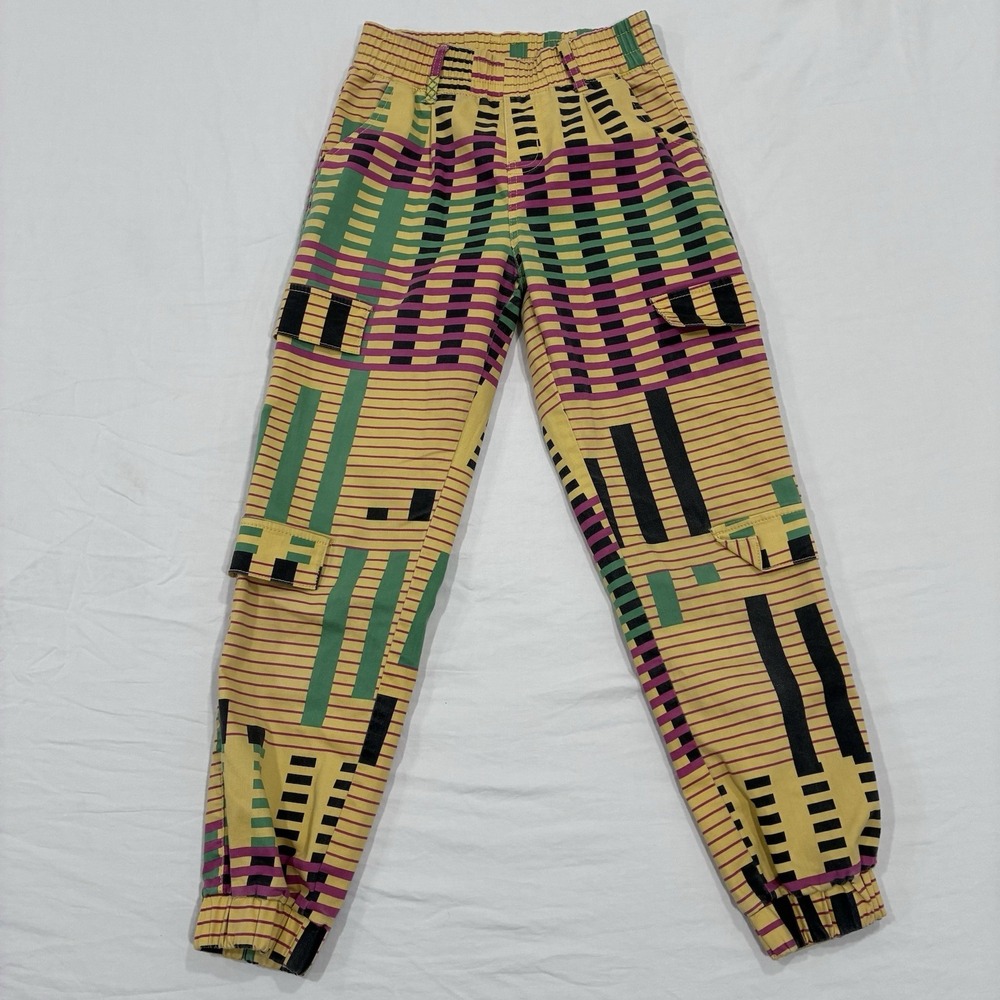 V.I.P. Cargo Jogger Pants Elastic Waist Cuffs Yellow Womens 1/25 Retro Inspired
